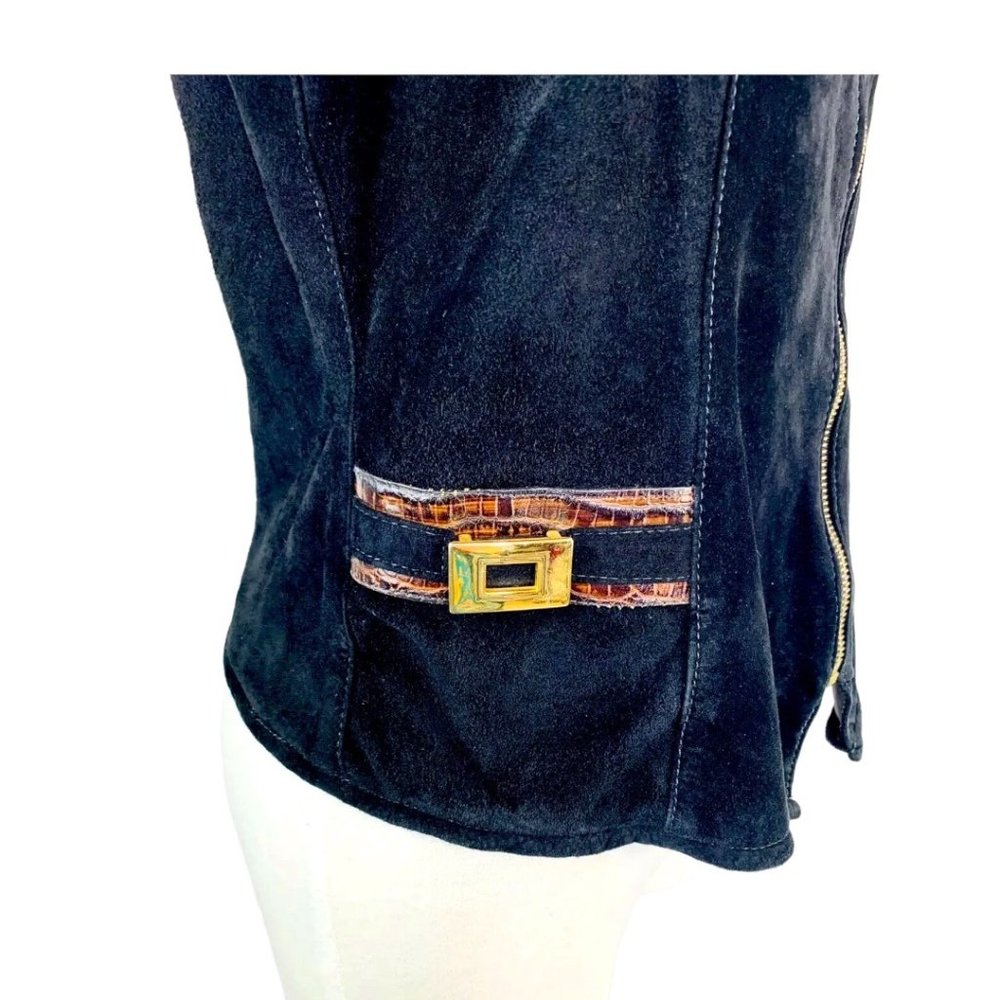 St. Maarten Dallas Suede  Biker Vest Croc Leather Trim Vintage  Full Zip M USA - Picture 6 of 8